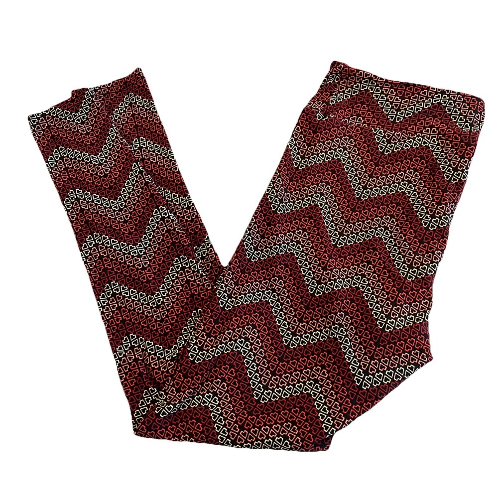 Lularoe Leggings Heart Chevron Women Tall &โ Curvy TC Valentines Red Pink Black